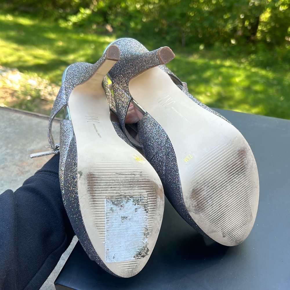 INC Mariela Multi-Colored Sparkle Heels Glitter Sz 7.5 Platform Peep Toe - Picture 9 of 17